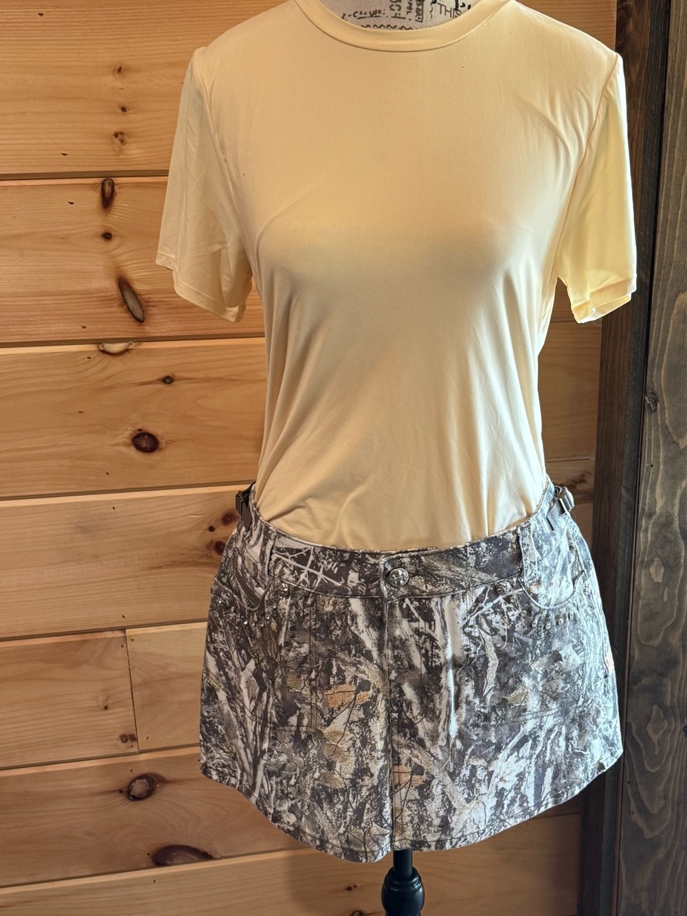 Miss Me Camouflage Print Utility Skirt- Tan/Gray